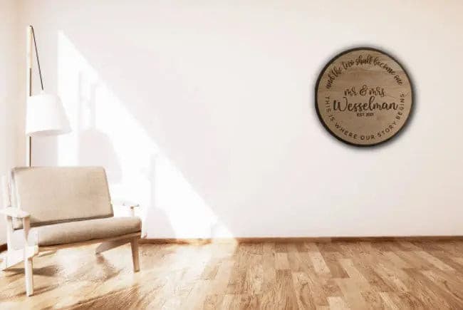 A timeless and elegant keepsake to treasure the memories of your special day, featuring a unique round shape, beautiful script design, and personalized touch to celebrate your love story in style.