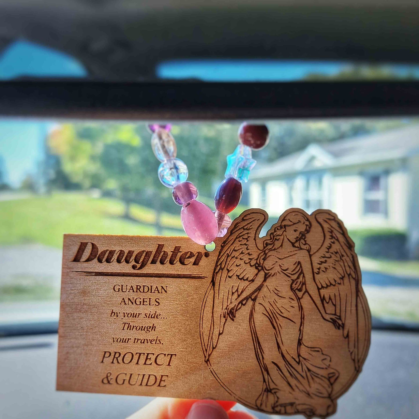 Guardian Angel Daughter rear view mirror charm for safe travels