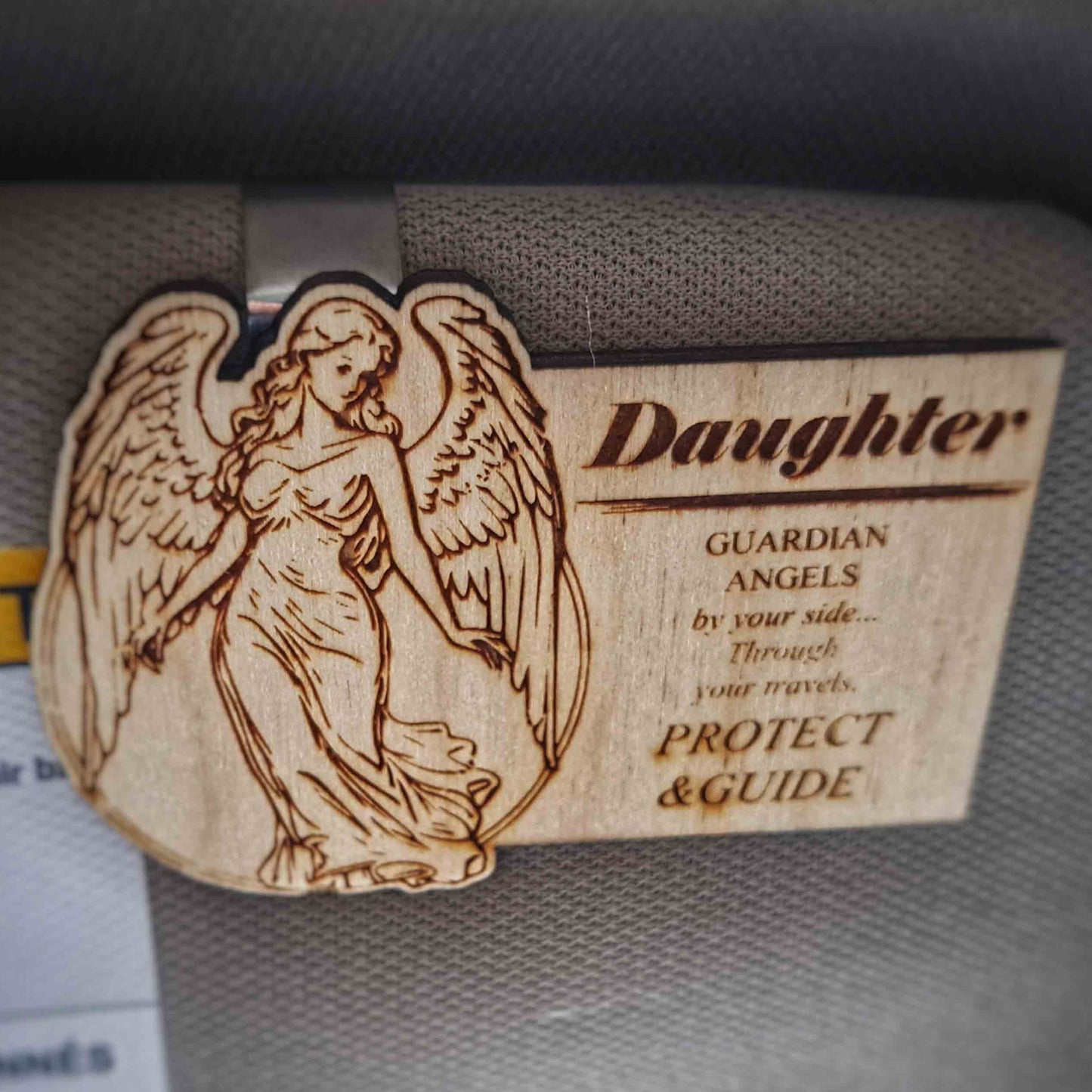 Guardian Angel Daughter visor clip for safe travels