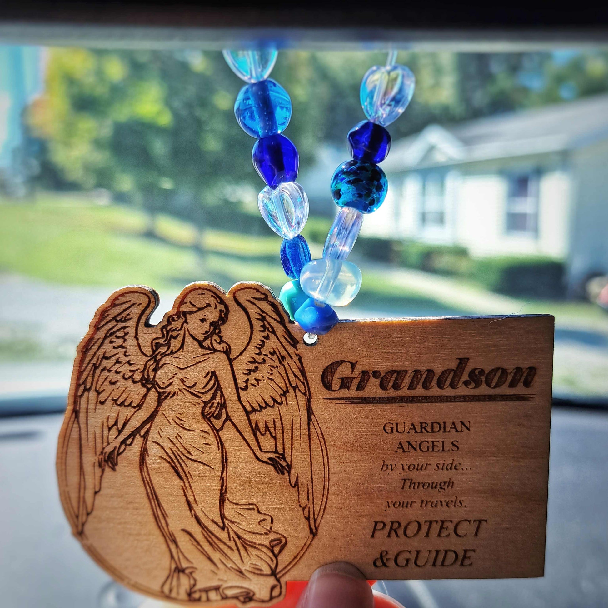 Guardian Angel GrandSon rear view mirror charm for safe travels