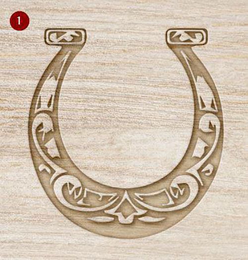 Mock up of wooden horseshoe decoration with a rustic finish on a light wood grain background