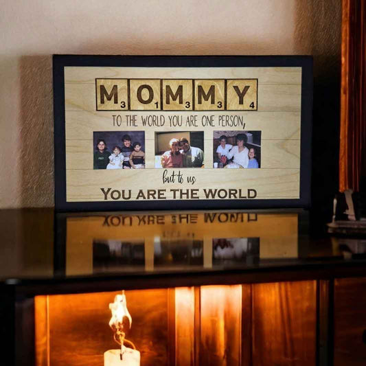 Personalized Mommy Scrabble Photo Frame with family photos and heartfelt message