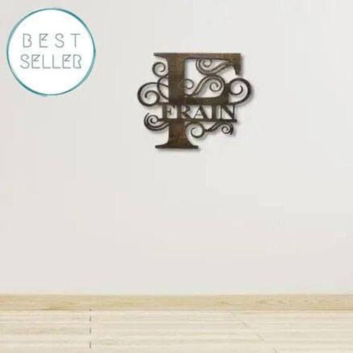 Monogram Single Layer Wood Decor in 16-inch size displayed in living room