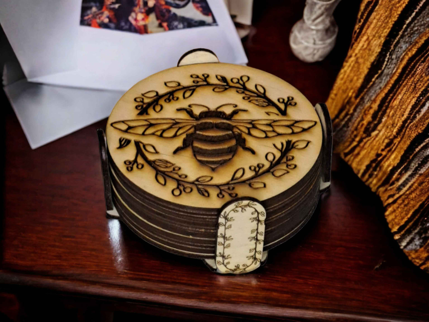 Set of 10 unique bee-themed drink coasters