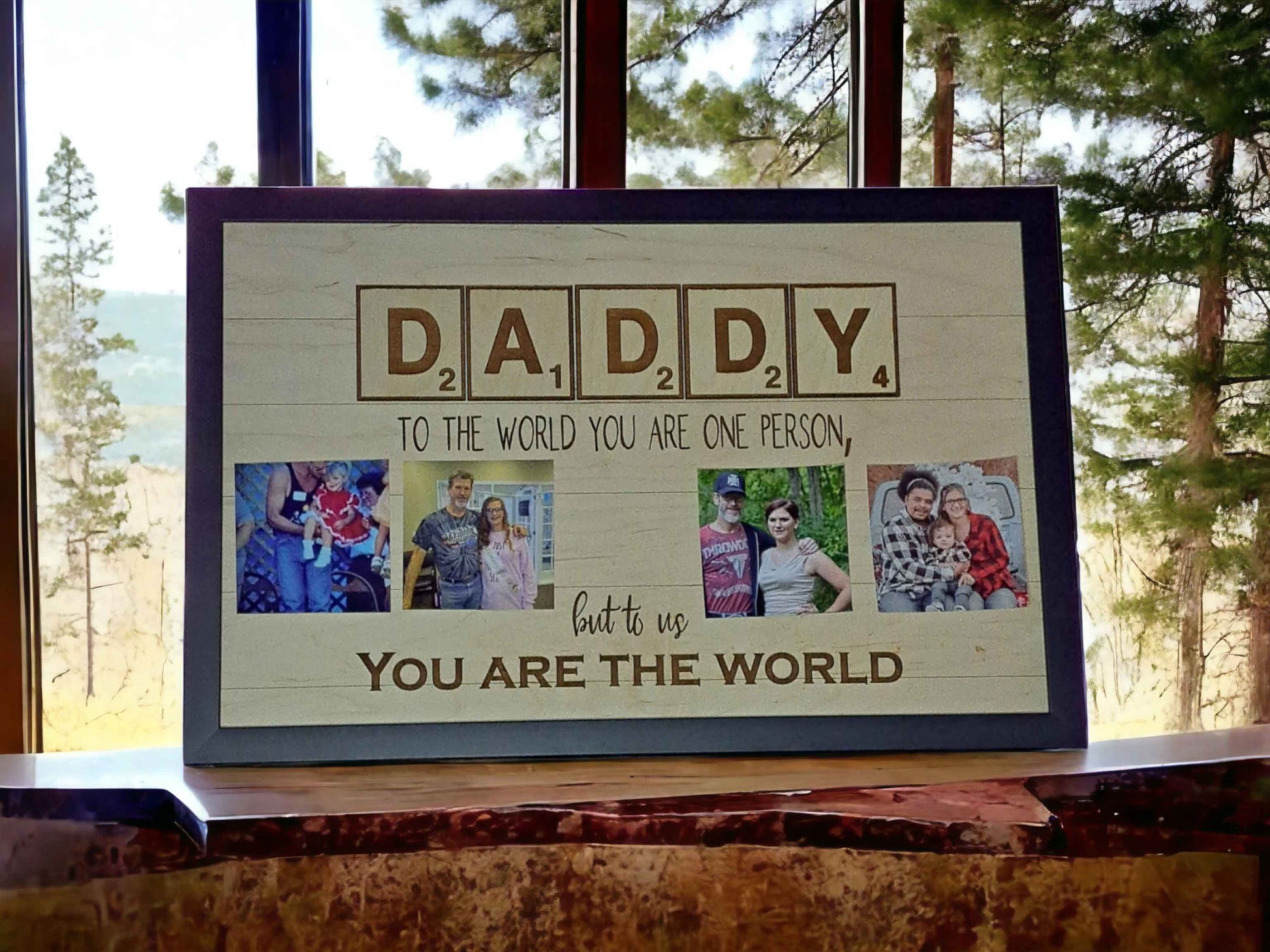 Personalized Daddy Scrabble Photo Frame with family photos and heartfelt message