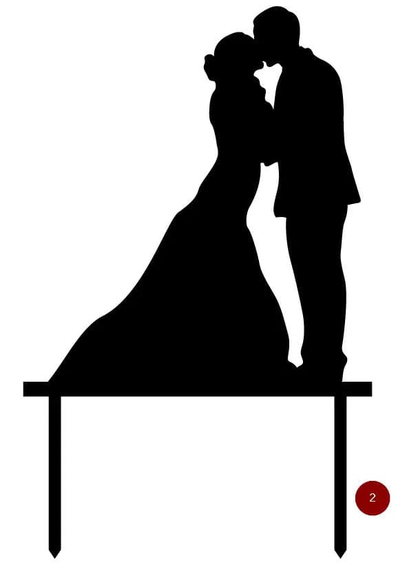 Silhouette of a couple kissing, both standing, designed as a cake topper