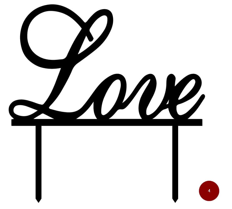 Black cursive “Love” text cake topper